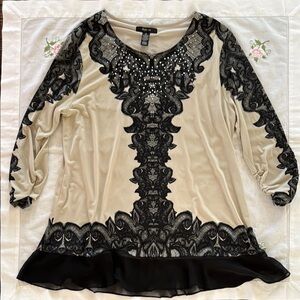 Style & Co Cream Ruffled 3/4 Sleeve Tunic